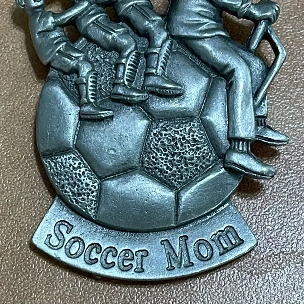 Spoontiques Soccer Mom Driving a Soccer Ball Pewter Brooch Pin Hat Charm Sporty